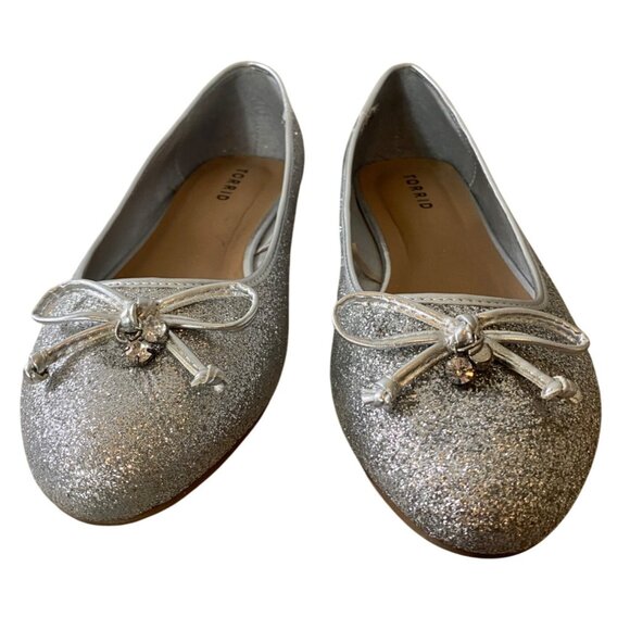 Torrid Silver Glitter Ballet Flats With Bow Embellishment - Size 11.5W - Picture 4 of 10